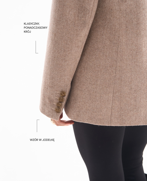 Marynarka SAVA Premium Merino Wool w jodełkę ze 100% wełny merino dla niskich kobiet do 164 cm wzrostu.