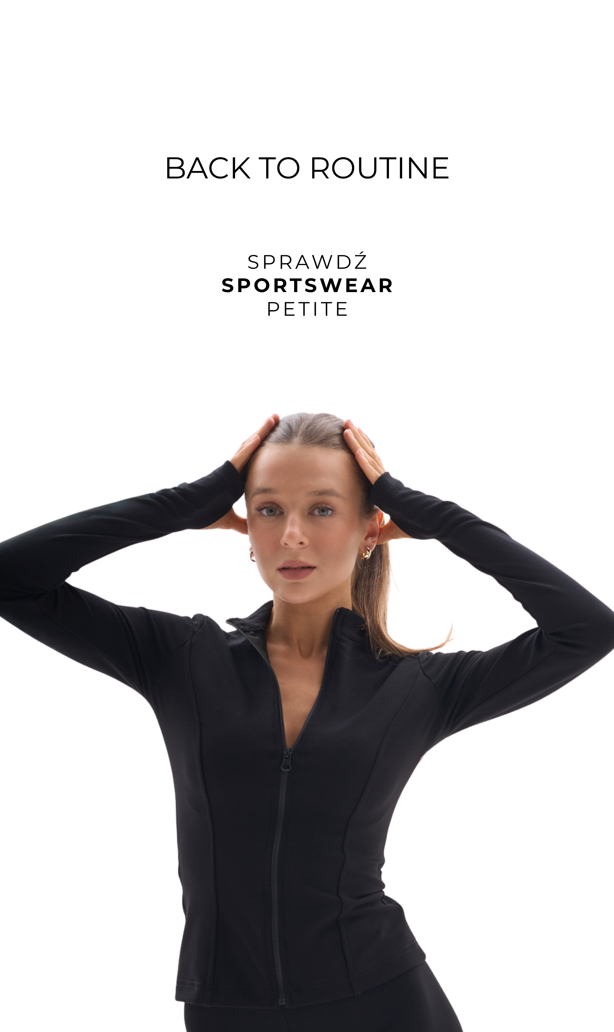 Odzież sportowa dla niskich kobiet do 164 cm wzrostu – czarna dopasowana bluza sportowa Petite Pants z kolekcji Back to Routine.