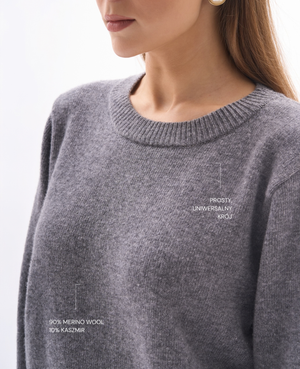 Sweter LILOU Gray z wełny merino i kaszmiru dla niskich kobiet do 164 cm wzrostu.